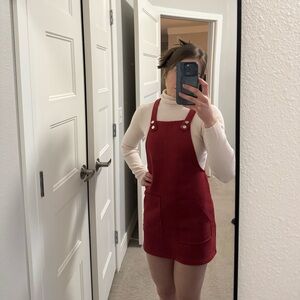 Red Pinafore Dress with Front Pockets